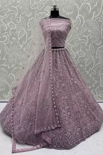 pink net sequins bridesmaid lehenga choli with dupatta