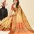 beige silk blend contrast zari border saree with matching blouse