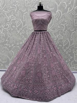 pink net sequins lehenga set choli with dupatta with dupatta 2