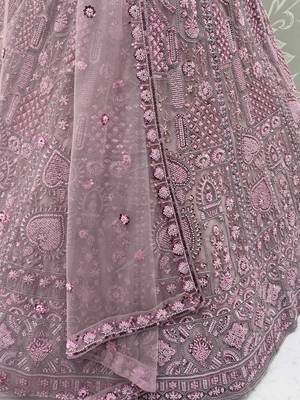 pink net sequins lehenga set choli with dupatta with dupatta 3