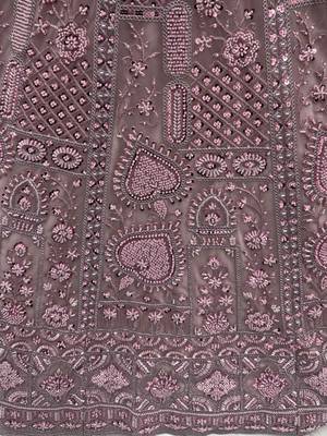pink net sequins lehenga set choli with dupatta with dupatta 4