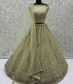 pista green net thread work mehendi wear lehenga choli