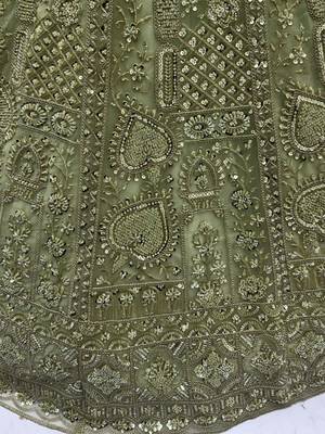 pista green net thread work mehendi lehenga set choli with dupatta 4