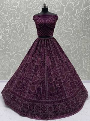purple net dori embroidered lehenga set choli with dupatta with dupatta 2