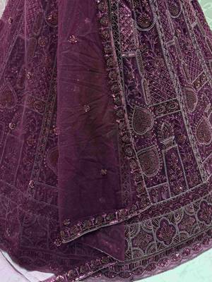 purple net dori embroidered lehenga set choli with dupatta with dupatta 3