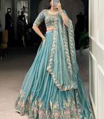 sky blue organza zari weaving engagement wear lehenga choli