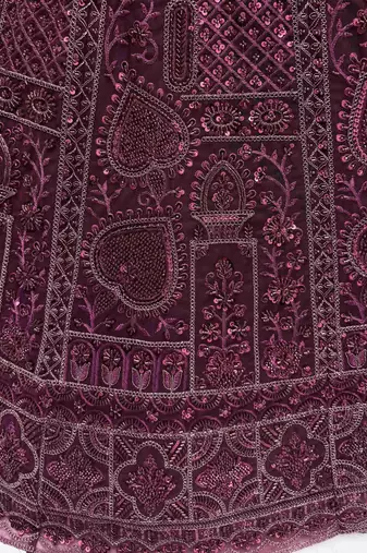 purple net dori embroidered lehenga set choli with dupatta with dupatta