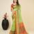 green silk blend contrast zari border saree with matching blouse