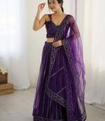 wine net sequins work wedding wear lehenga choli with dupatta