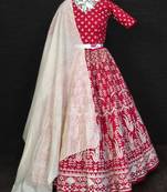 red digital printed silk festival wear lehenga choli