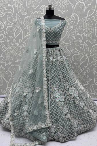 green net floral embroidery wedding wear lehenga choli