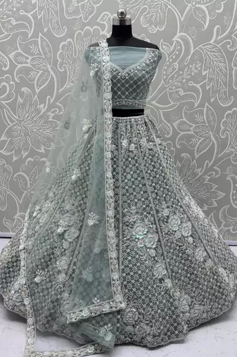 green net floral embroidery wedding wear lehenga choli