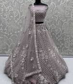 purple net sequins work bridesmaid lehenga choli with dupatta