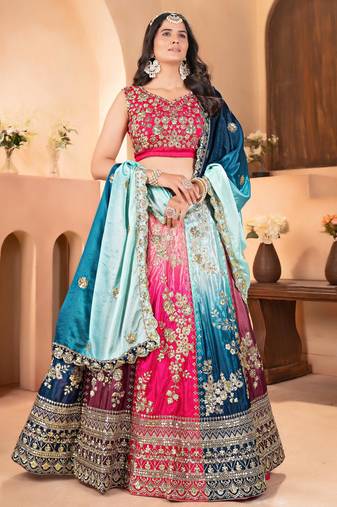 multi-color chinon sequins embroidered lehenga choli