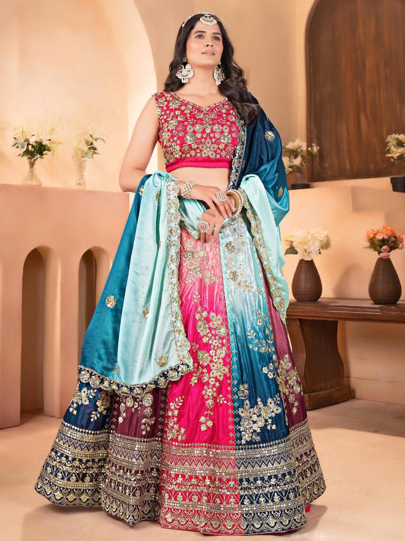 multi-color chinon sequins embroidered lehenga choli