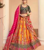 orange banarasi silk wedding wear lehenga choli with dupatta
