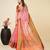 pink silk blend contrast zari border saree with matching blouse