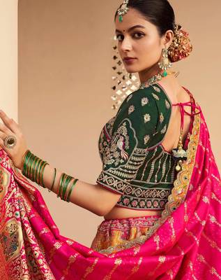 orange banarasi silk wedding wear lehenga choli with dupatta 4