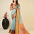 sky blue contrast zari border silk blend saree with matching blouse