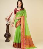 green woven semi cotton saree