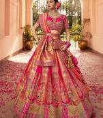 rani pink banarasi silk thread embroidered lehenga choli