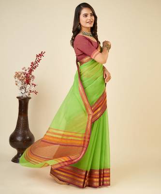 green woven semi cotton saree 2