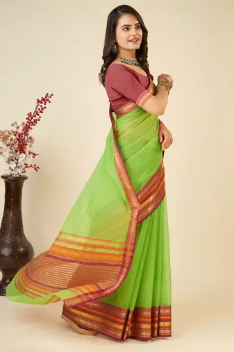 green woven semi cotton saree