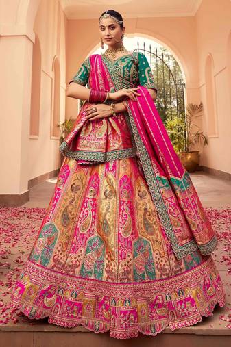 hot pink zari weaving banarasi silk lehenga choli