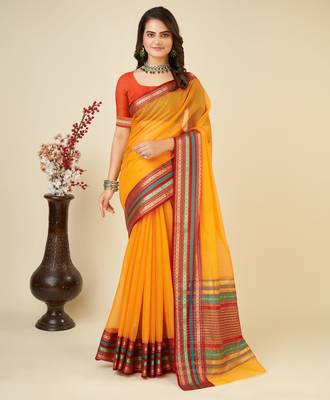 mustard woven semi cotton saree 1
