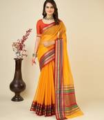 mustard woven semi cotton saree