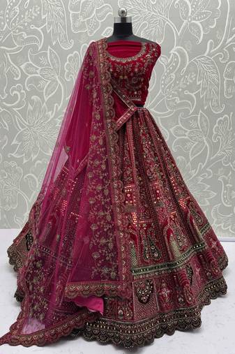 pink embroidered bridal lehenga choli with double dupatta