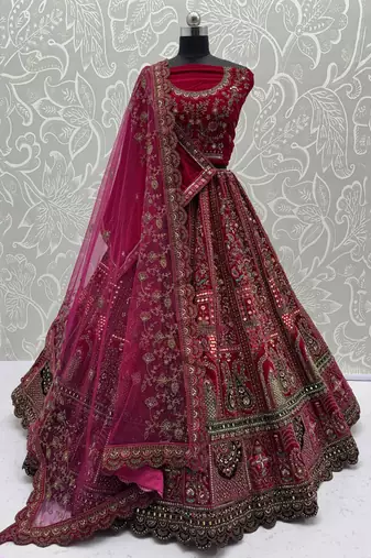 pink embroidered bridal lehenga choli with double dupatta