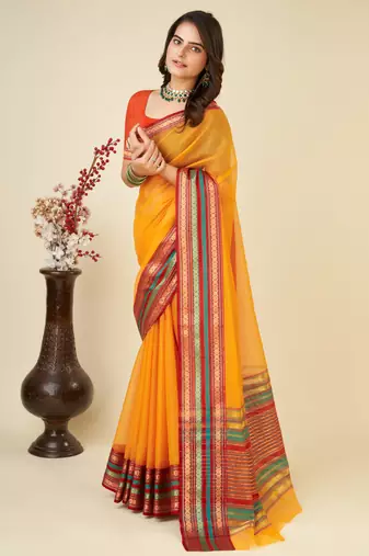 mustard woven semi cotton saree