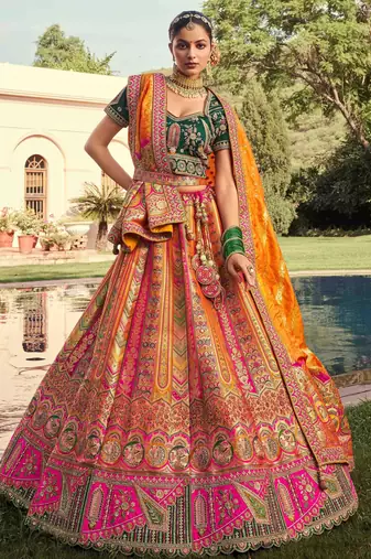 mustard yellow banarasi silk designer lehenga choli with dupatta