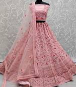 pink net thread embroidered bridesmaids lehenga choli