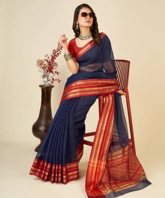 navy blue woven semi cotton saree 3