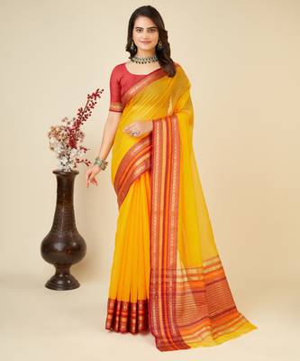 yellow woven semi cotton saree 1