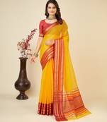 yellow woven semi cotton saree