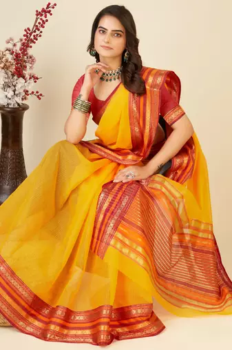 yellow woven semi cotton saree