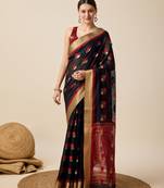 black woven banarasi semi cotton saree