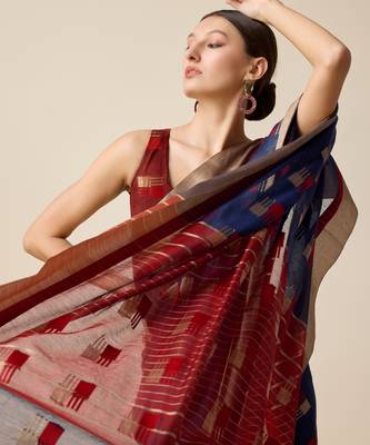 navy blue woven banarasi semi cotton saree 3