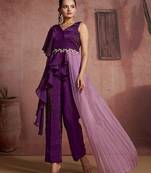 Wine organza two-piece co-ord set with cutdana & moti hand embroidery