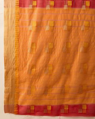red woven banarasi semi cotton saree 5