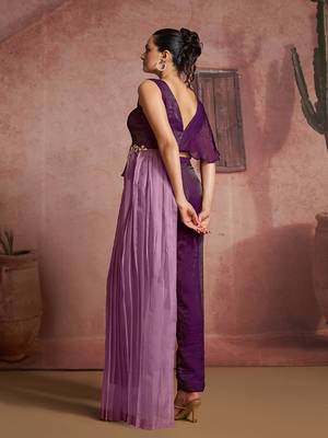Wine organza two-piece co-ord set with cutdana & moti hand embroidery 4