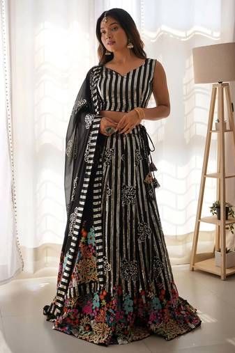black georgette sequins embroidered party wear lehenga choli
