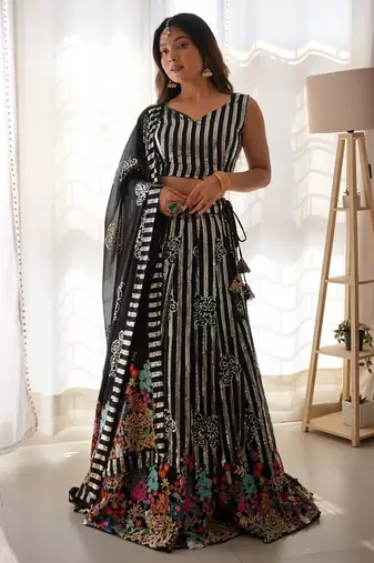 black georgette sequins embroidered party wear lehenga choli