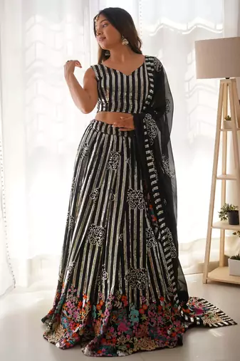 black georgette sequins embroidered party lehenga set choli with dupatta