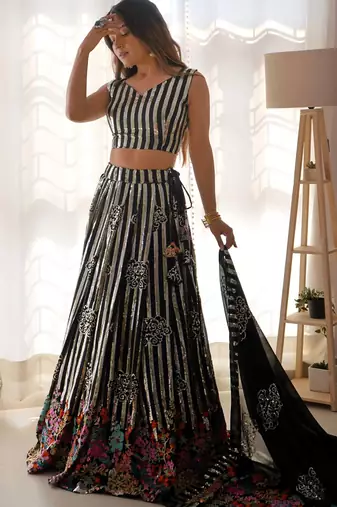 black georgette sequins embroidered party lehenga set choli with dupatta