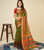 green woven semi cotton saree