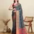 grey patola silk blend saree with contrast weave meenakari & tassels